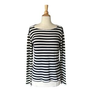 MICHAEL STARS Classic Blue & Beige Striped Top Elbow Patch Casual French Girl